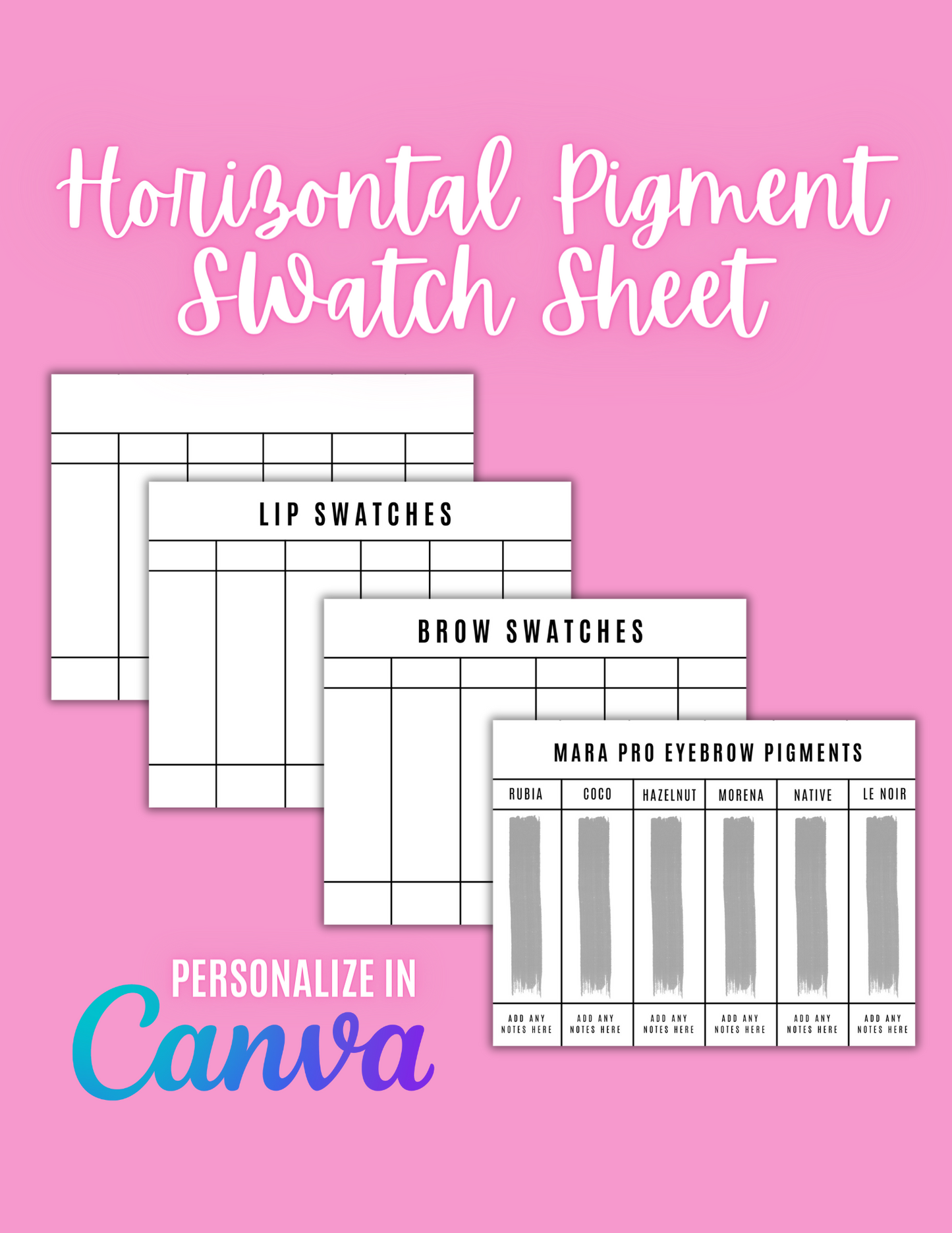 Horizontal Pigment Swatch Sheets